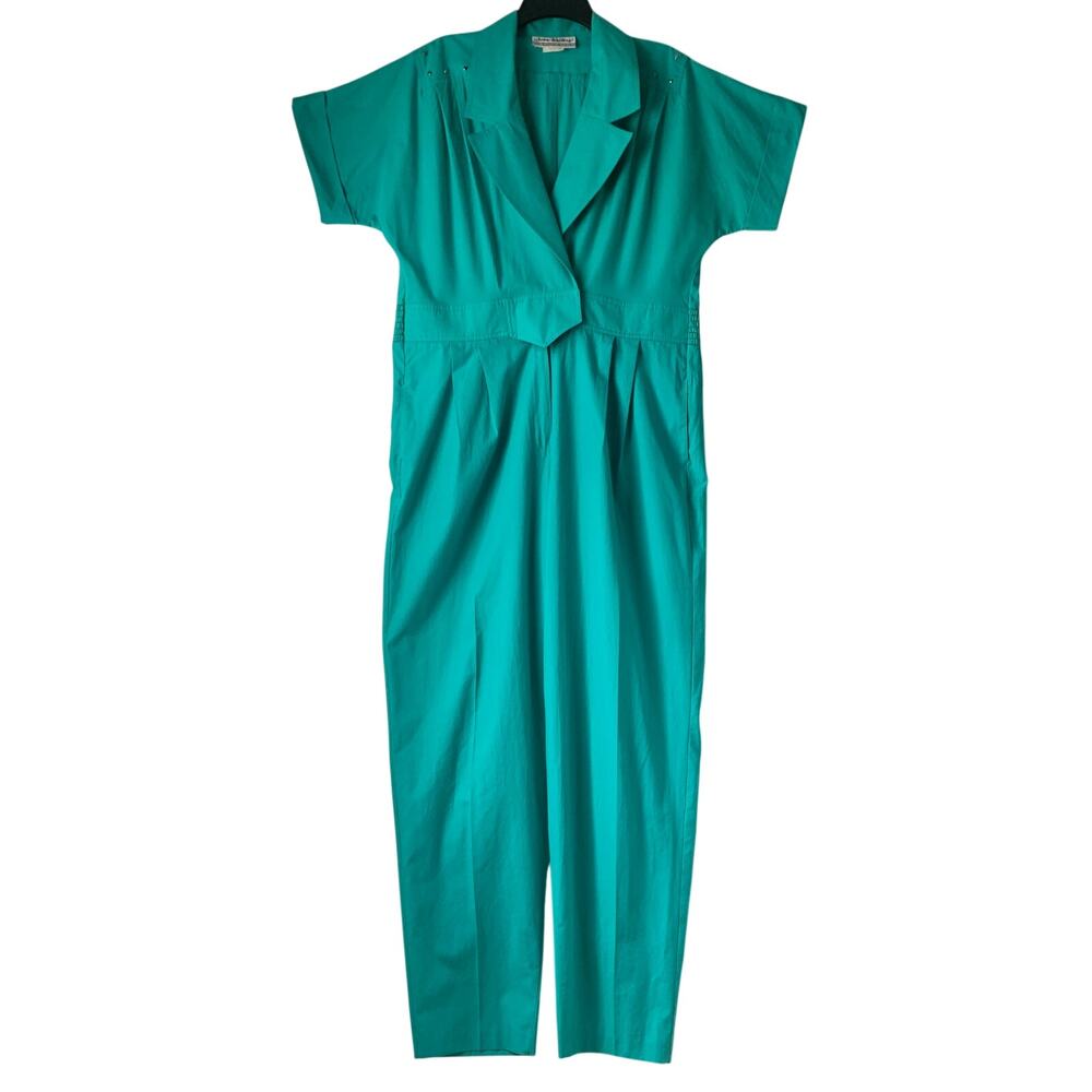 Vintage Joan Walters Teal Jumpsuit Stud Detail 80s High Waist Tapered Size 16
